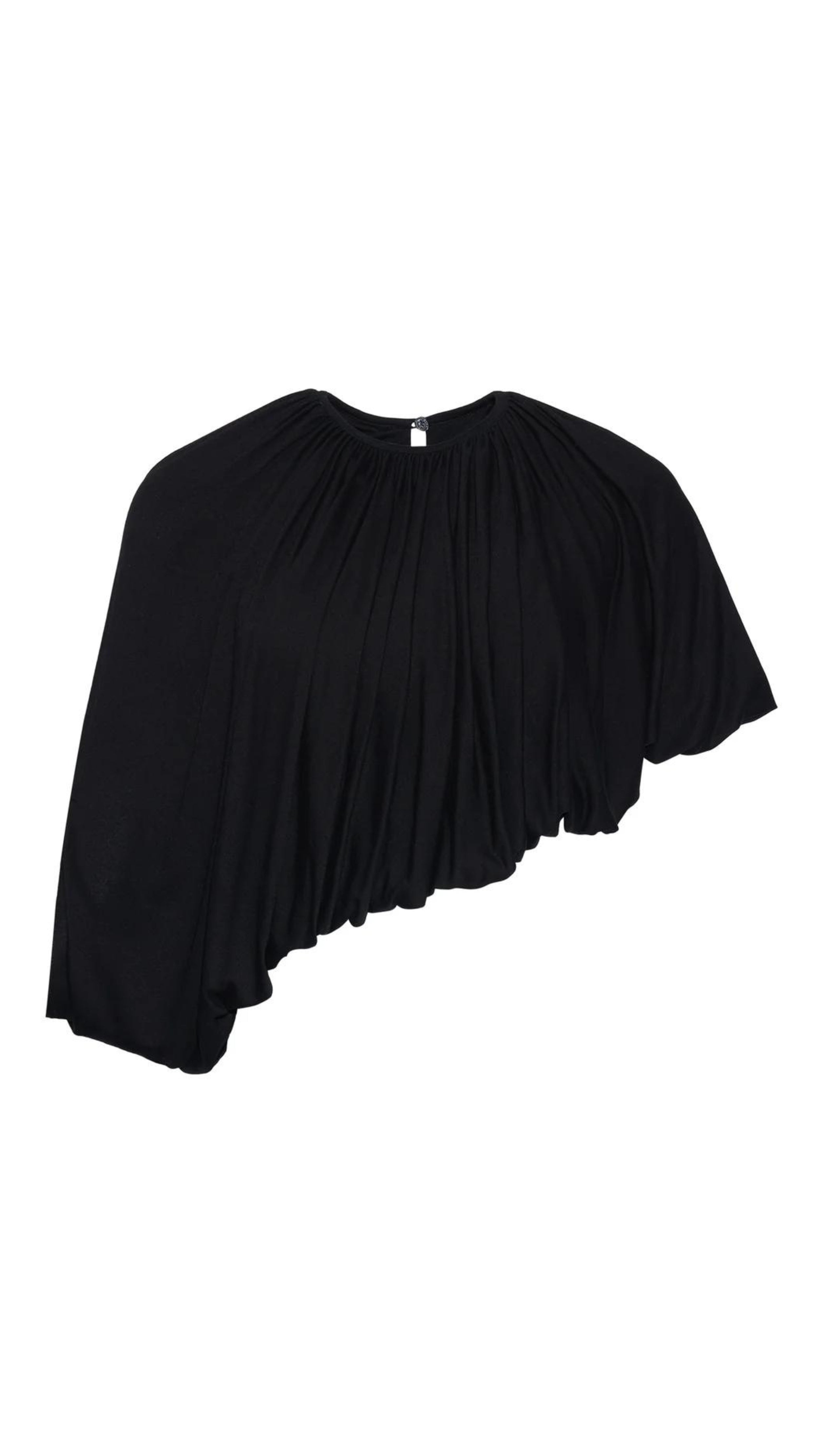 Altuzarra Naxos Top in Black. Draped jersey create a fluid look with an asymmetrical hemline. Product photo shown from the front