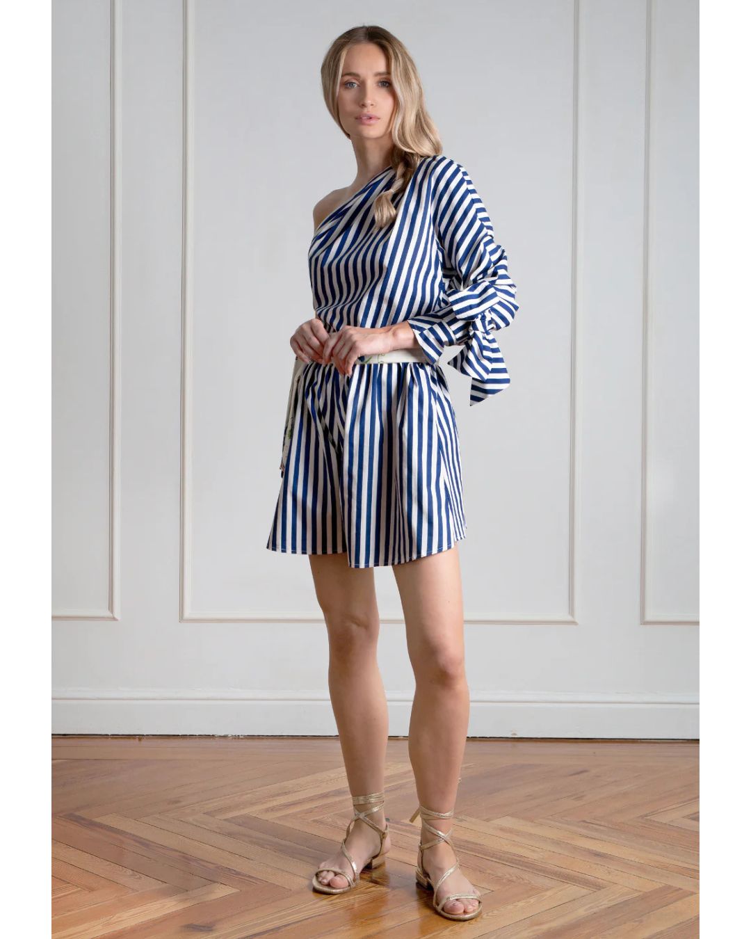 striped dress shorts Women's Tell Me About It White & Navy Stripe High Waisted Shorts | Size: L