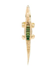 Bibi ven der Velden, Tsavorite Alligator Ear Bite Earring  Crafted in 18K yellow gold and featuring an arrangement of green tsavorites, the intricately carved design replicates an alligator's body. Shown from above.