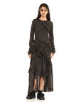Collina Strada Black Gua Sha Athena Dress with asymmetric ruffled hem, alternate front view