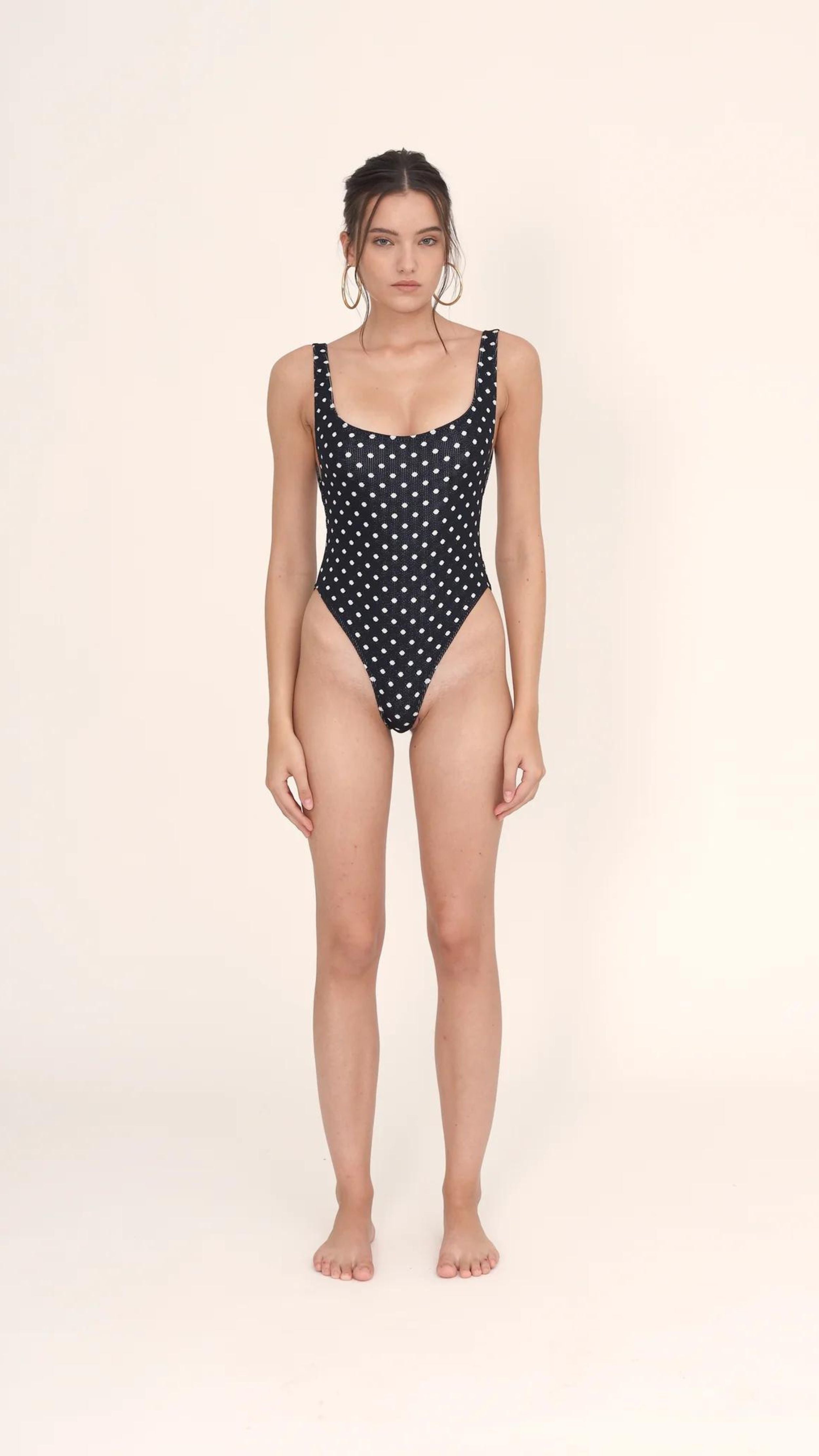 Cindy One Piece in Black and White Dots