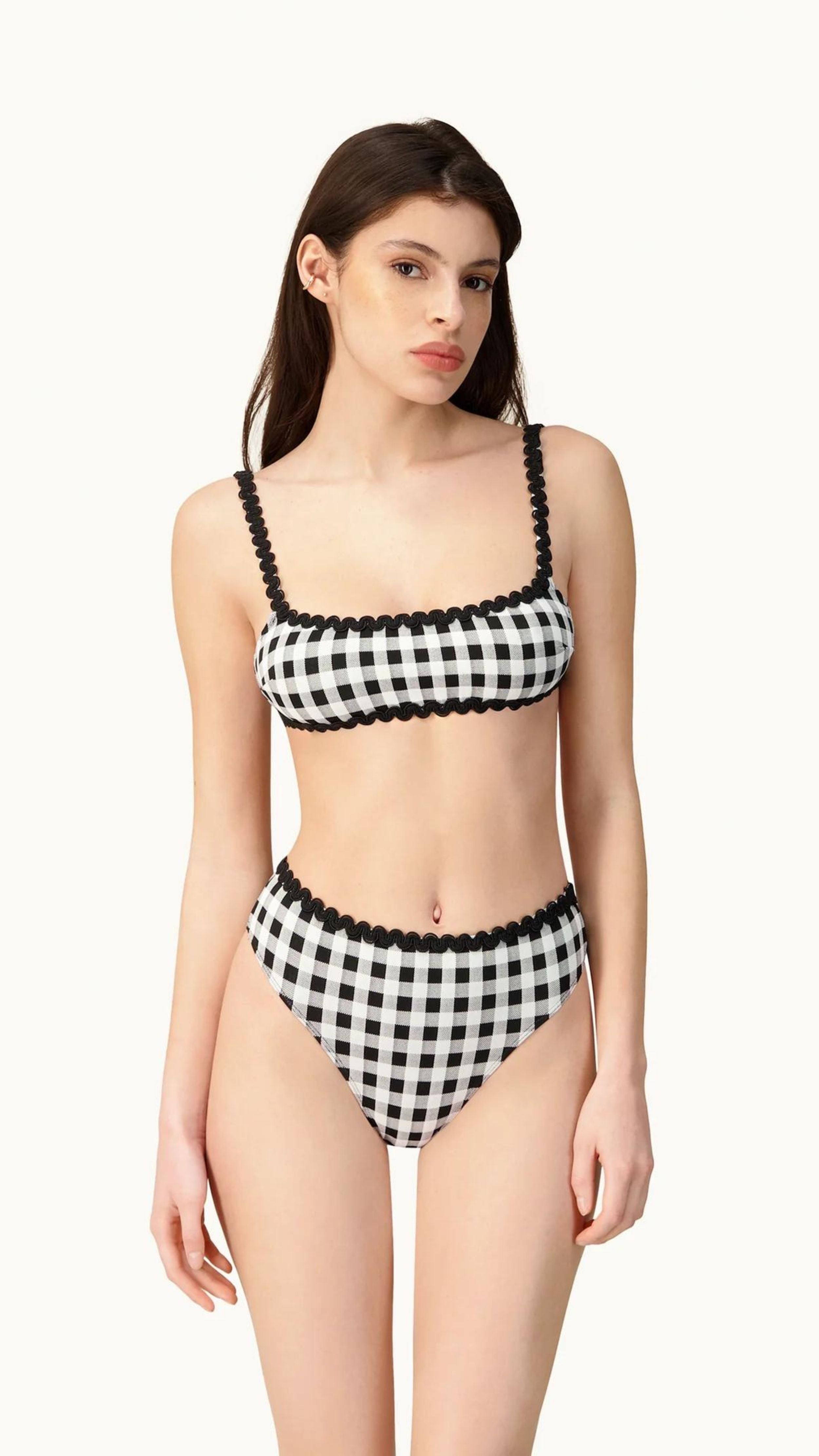 Kendall Bikini Top in Black and White Gingham