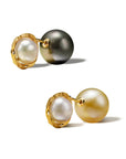 Milamore Kintsugi Duo Pearl Earring shown in both Black and Gold South Sea pearl variations.