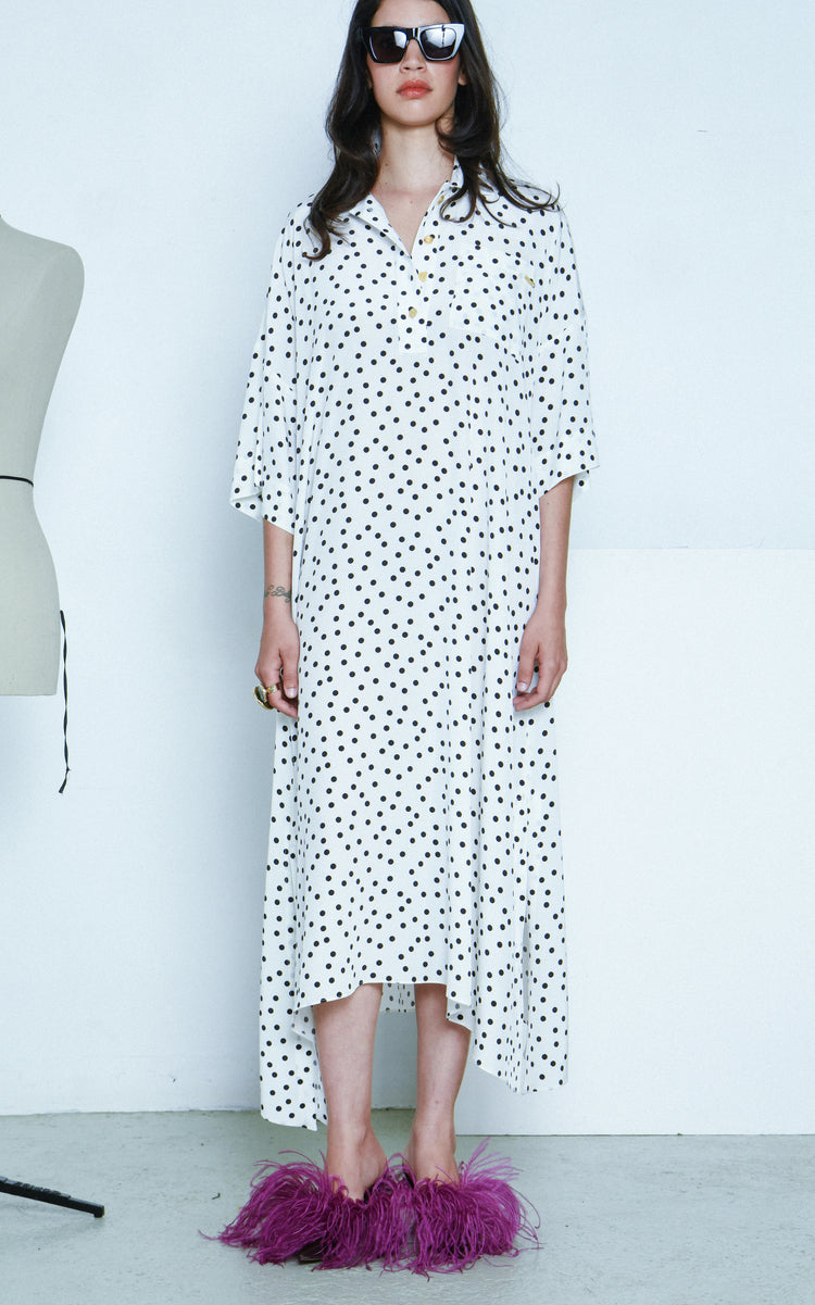 Constance Dress in White Polka Dots Constance Dress in White Polka Dots