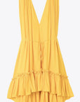 Az Factory Lutz Huelle Marilyn Dress. Bright yellow summer dress in trapeze style. With a v neck and volumnous a-line body and ruffled bottom. Product photo from the front.