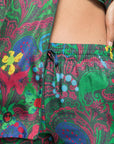 AZ Factory Silk Trousers in Motly Paisley. Pajama style silk pants made in Italy. Featuring a colorful motly paisley print with Alber Ebaz sketches. Waist detail.
