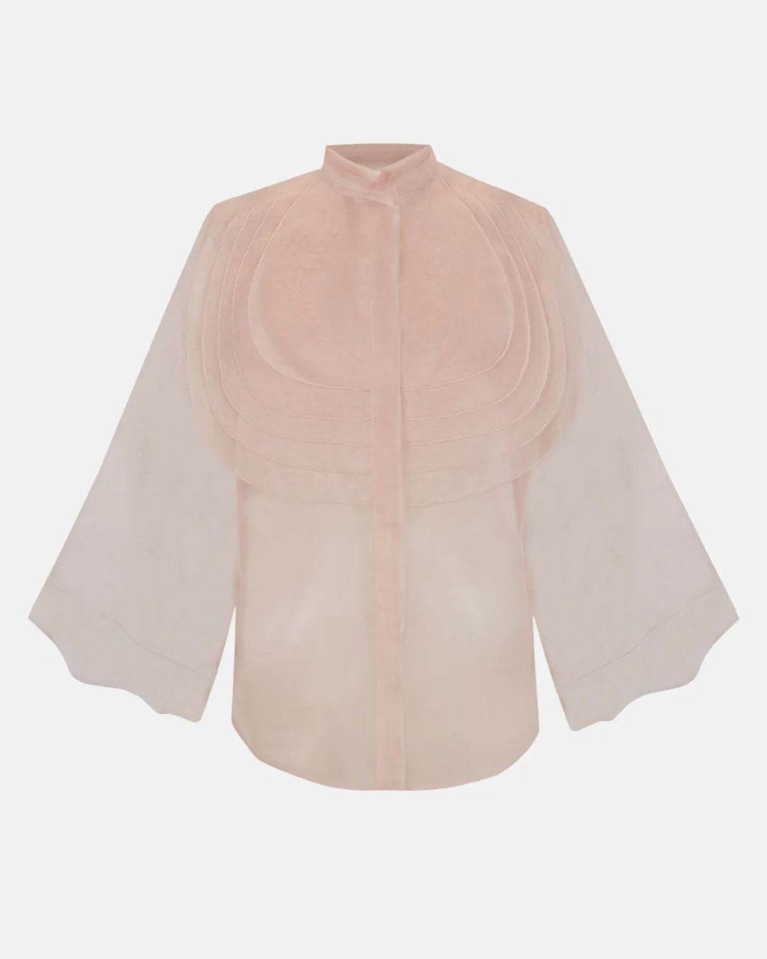 Beatriz de la Cámara Pink Organza Ruffle Blouse silk organza flat lay, Experience 27
