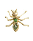 Bibi van der Velden Ant Single Stud Earring - Green Tsavorite. Sculptural single earring in the shape of an ant with two Green Tsavorite stone forming the body. Earring shown from the top view.