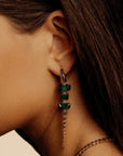 Bibi van der Velden Malachite Alligator Vertebrae Bite Single Earring. Hand-crafted 18K yellow gold earring with spine of the alligator and lifelike malachite body with Tsavorite accents. It has a unique bite clasp and moving tail. Shown on model.