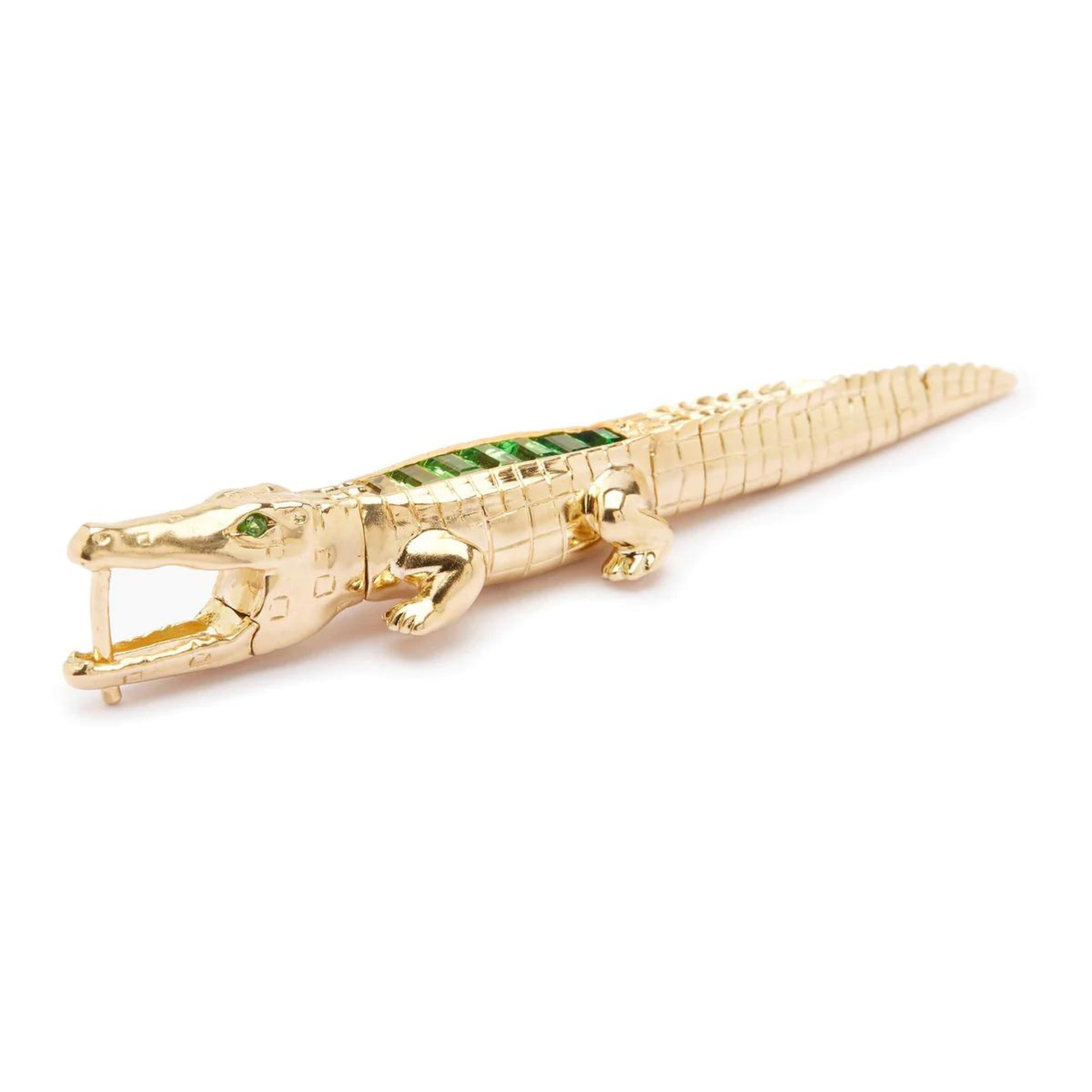 Bibi ven der Velden, Tsavorite Alligator Ear Bite Earring  Crafted in 18K yellow gold and featuring an arrangement of green tsavorites, the intricately carved design replicates an alligator&#39;s body.