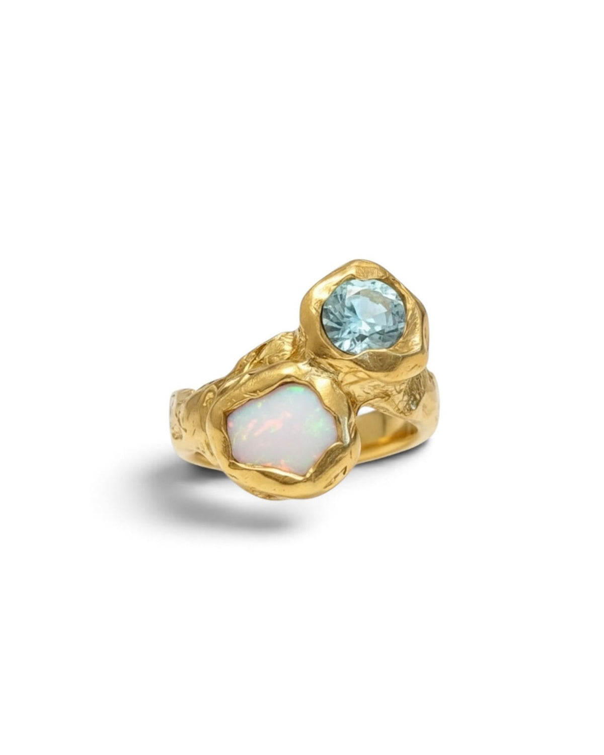 Camila D. Daneri Opal &amp; Moissanite Ring in gold vermeil, front angle view showing both stones