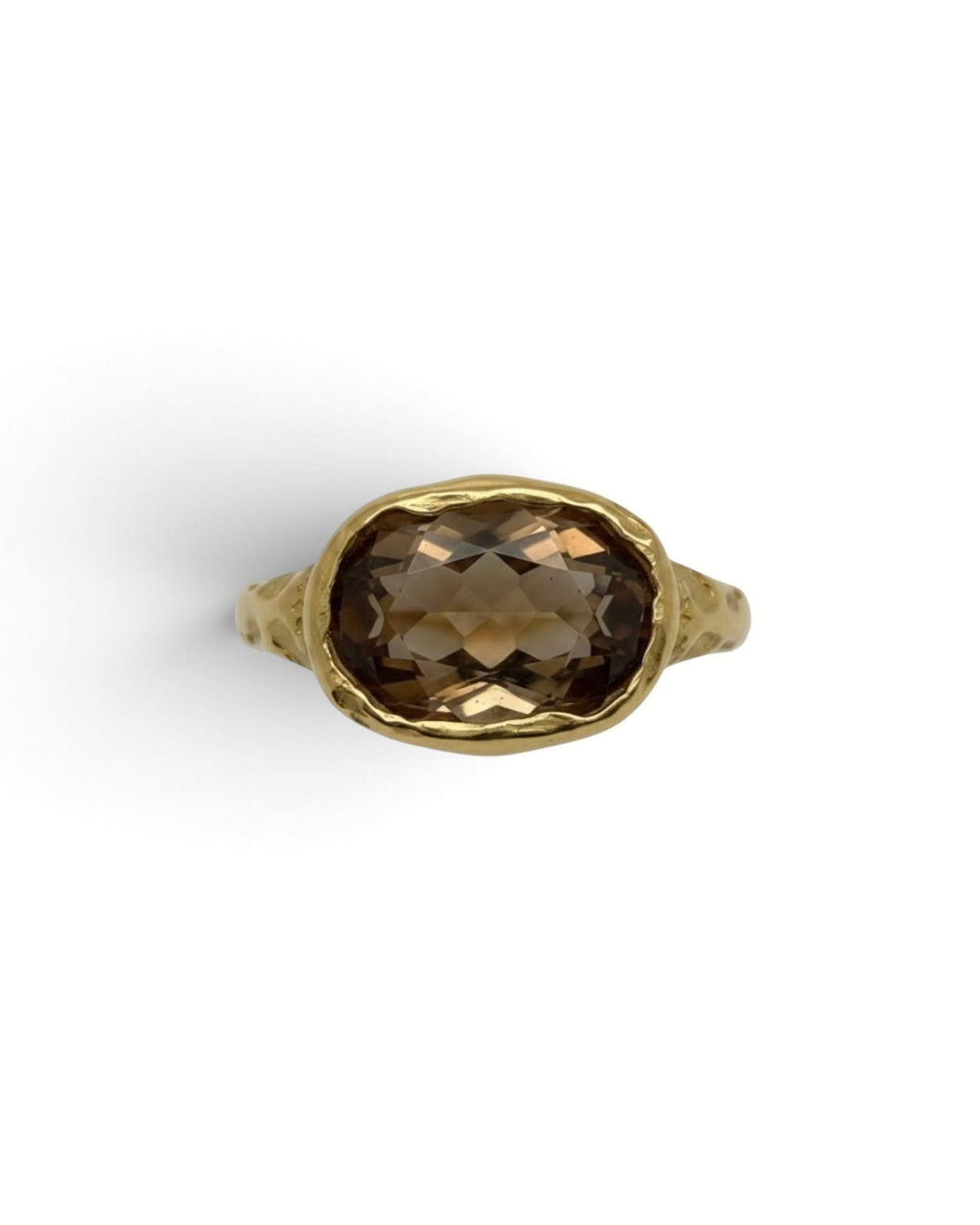 Camila D. Daneri Smoky Quartz Ring in gold vermeil, top view flat lay