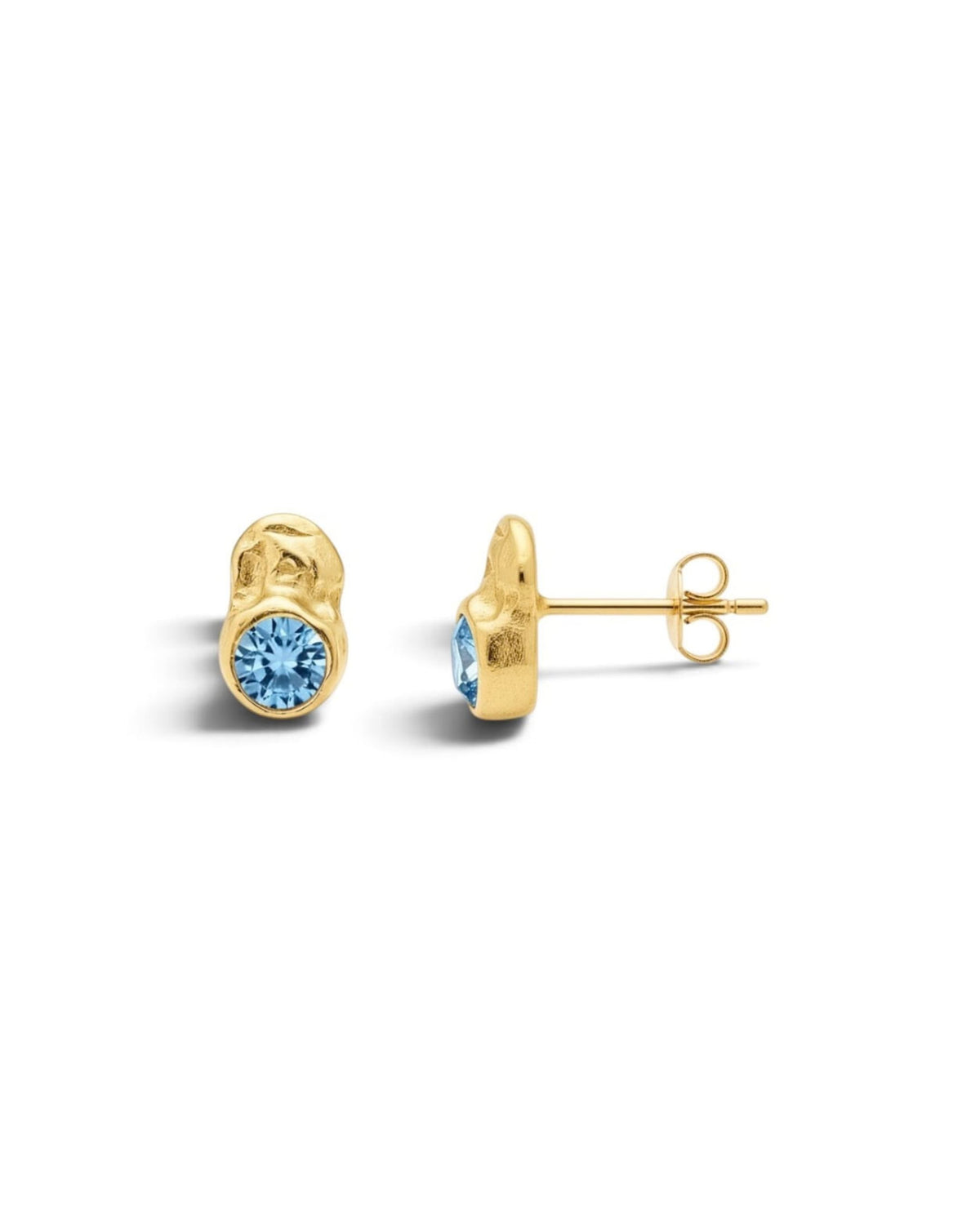 Camila D. Daneri Topaz Earrings, side and front view flat lay showing post and butterfly back