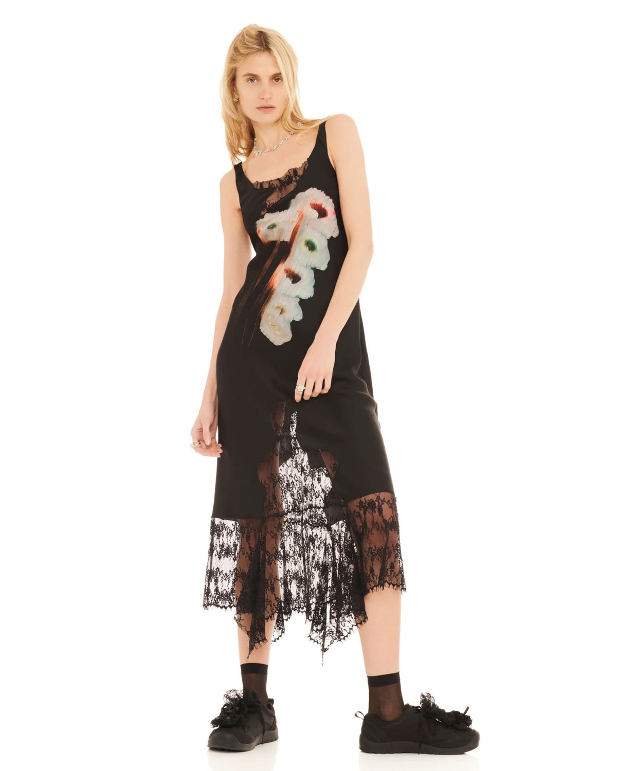 Collina Strada Hollow Blossom Anemone Dress with handkerchief hem, full-length view