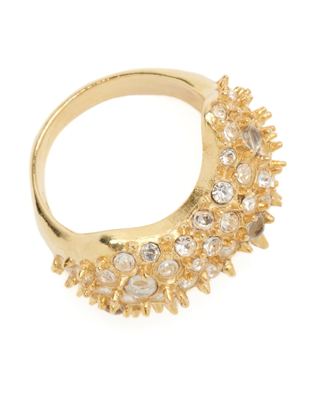 Collina Strada Bat Spike Ring in Gold Clear — top-down view showing full crystal setting