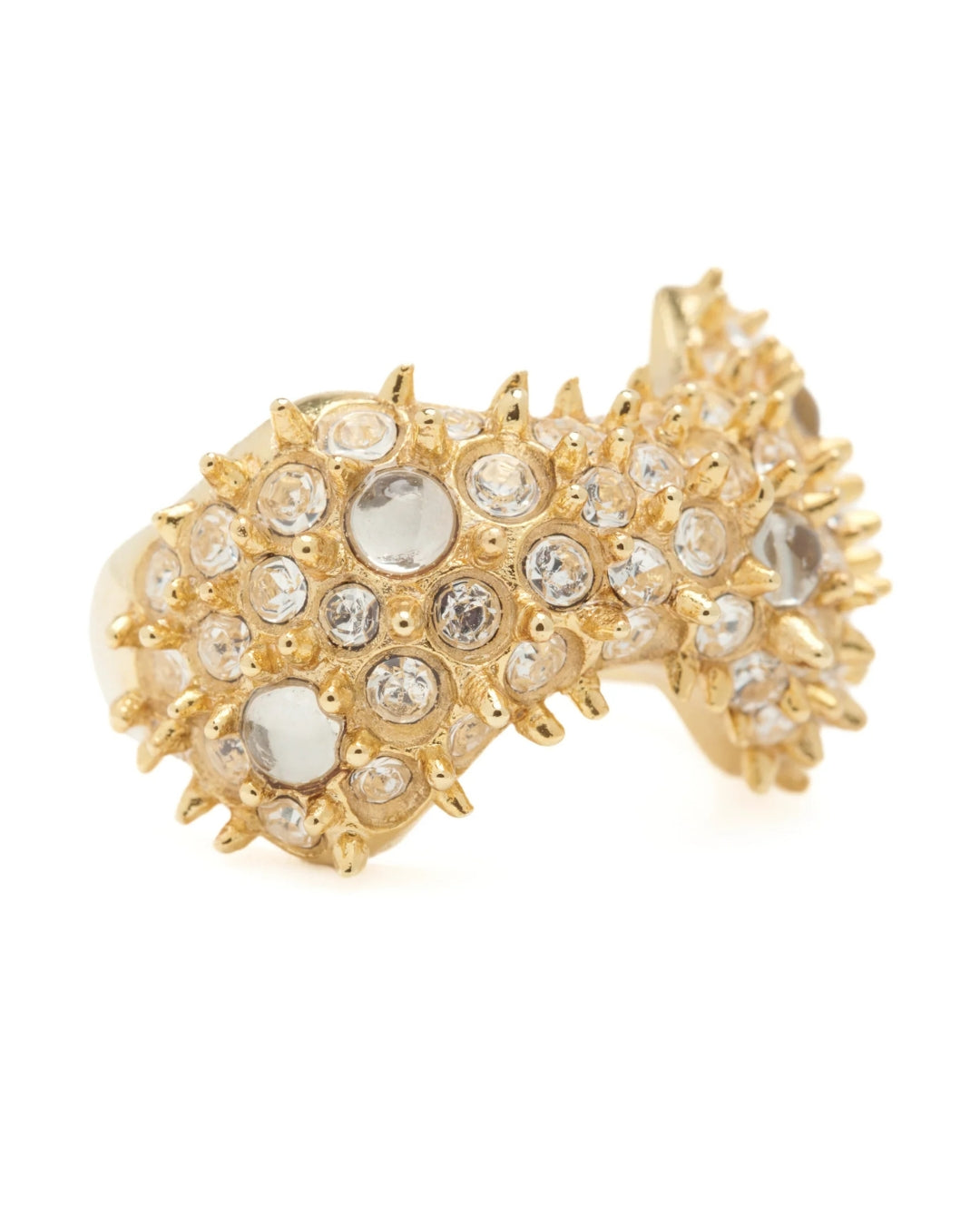 Collina Strada Bat Spike Ring in Gold Clear — close-up detail of spikes and cabochons
