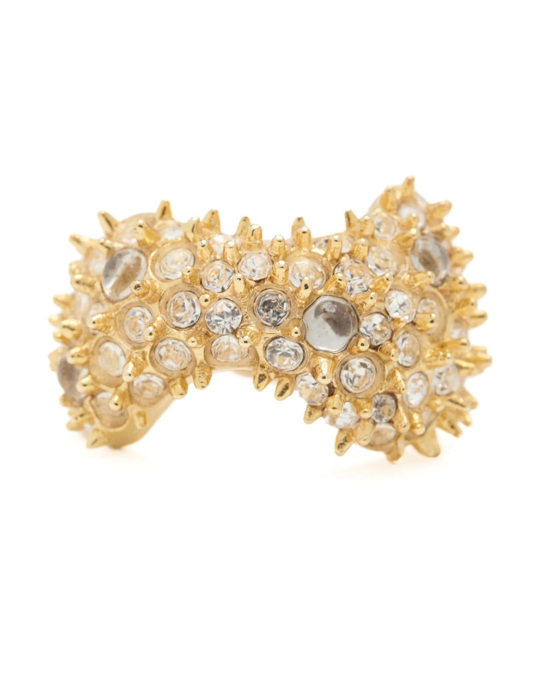 Collina Strada Bat Spike Ring in Gold Clear — front view showing spiked crystal design