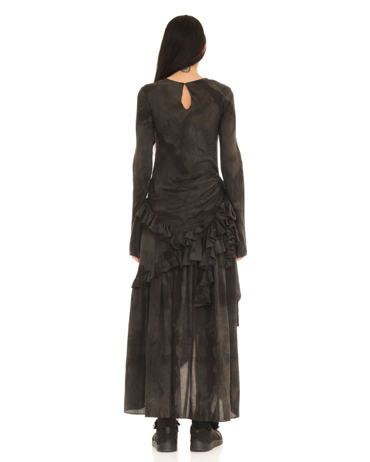 Collina Strada Black Gua Sha Athena Dress, back view with keyhole detail