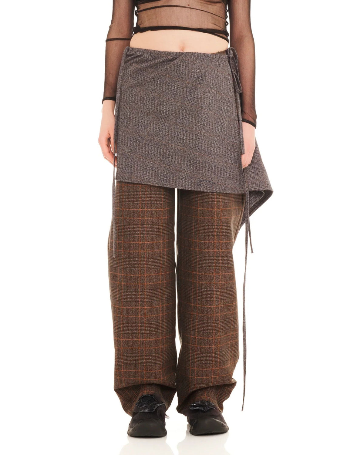 Collina Strada Stone and Amber Waterlily Pant with attached grey wrap skirt, front view