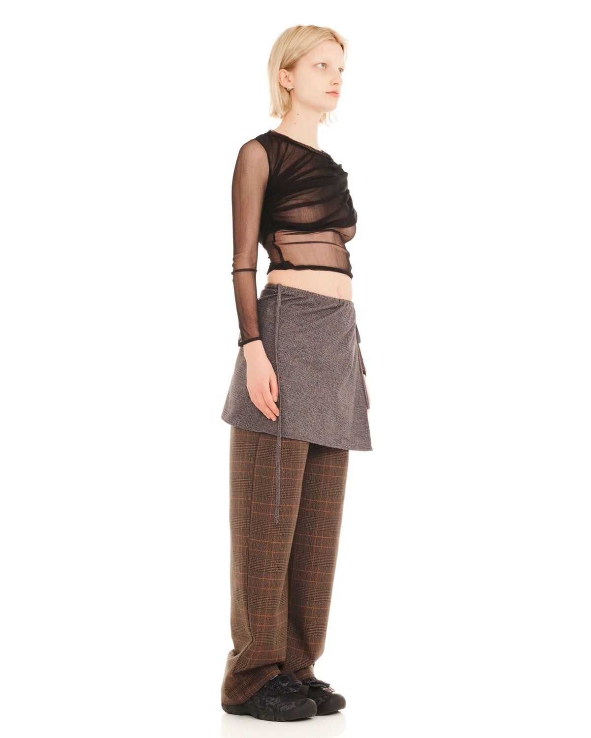 Collina Strada Stone and Amber Waterlily Pant with asymmetric wrap skirt, three-quarter view