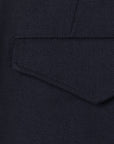 Colville AZ Factory Lucinda Chambers Molly Molloy, Double Wool Wide Leg Pants in Navy. Loose fitting boyfriend sit trouser pants. Crafted from navy blue wool in Italy. Detail photo of the material.