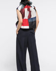 Colville AZ Factory Lucinda Chambers Molly Molloy, Double Wool Wide Leg Pants in Navy. Loose fitting boyfriend sit trouser pants. Crafted from navy blue wool in Italy. Shown on model facing to the back..