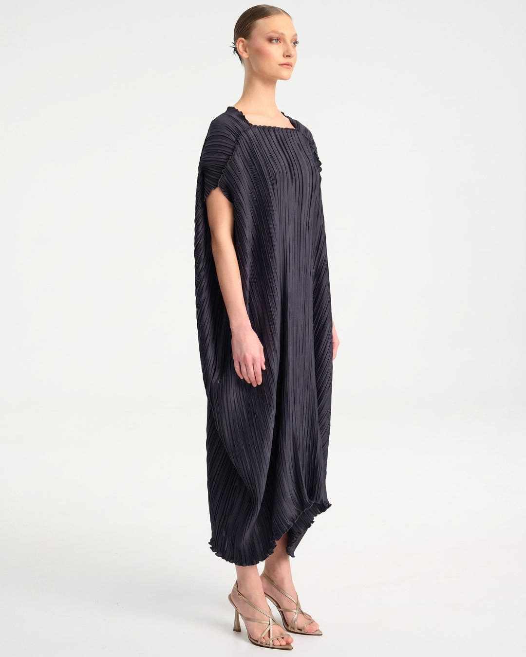 Daphne Valente Esthis Kaftan in Ink — side view showing draped silhouette