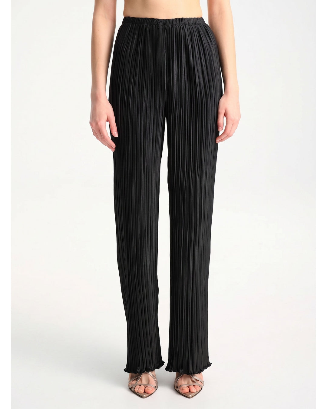 Daphne Valente Iris Trousers in Black — front close view showing waist and pleating