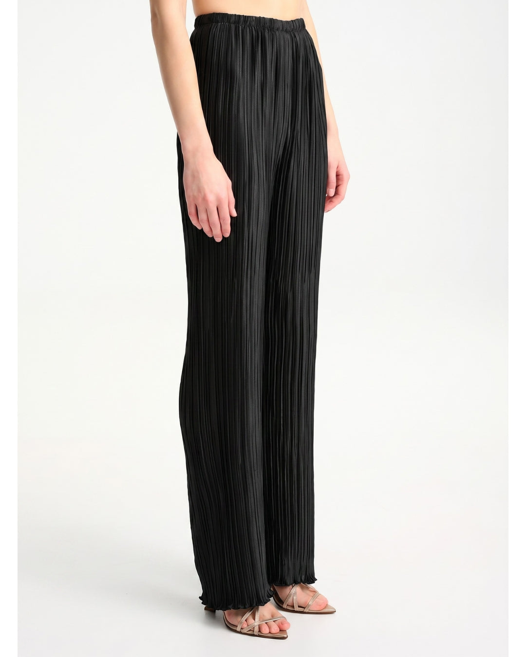 Daphne Valente Iris Trousers in Black — side view showing straight leg drape