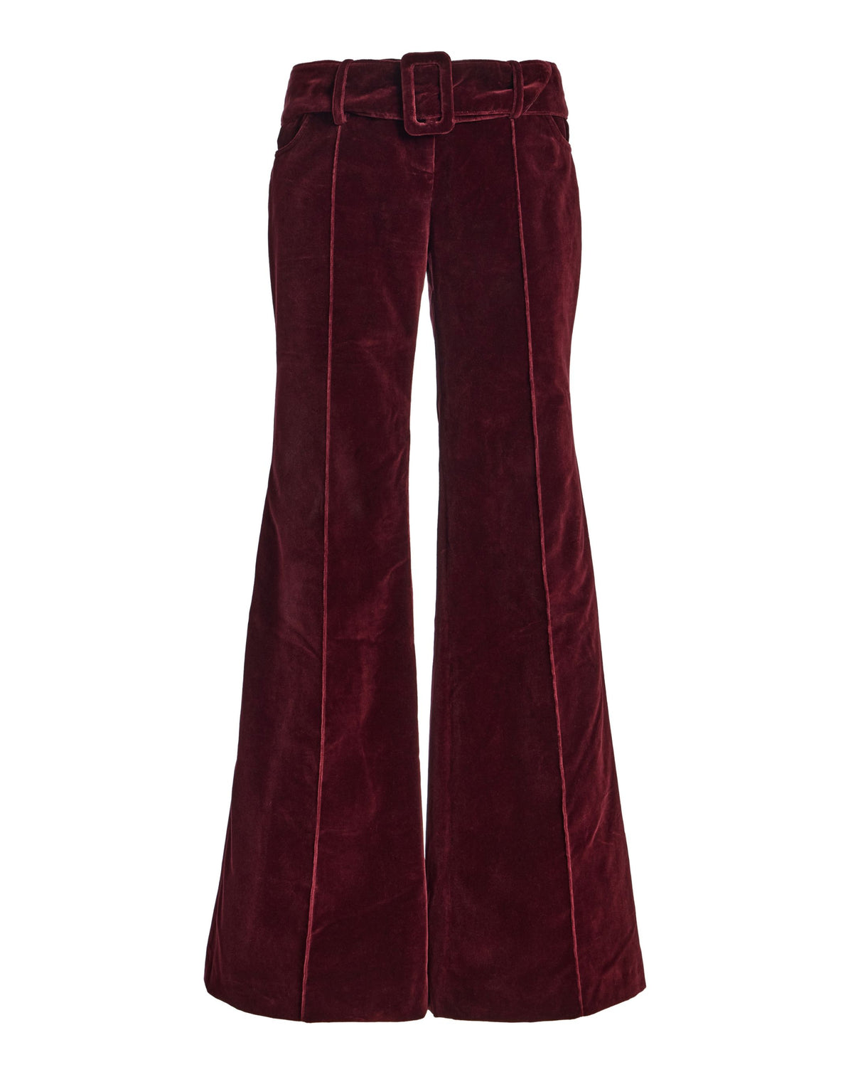 Françoise Clover Pant in burgundy velvet, flat lay front view