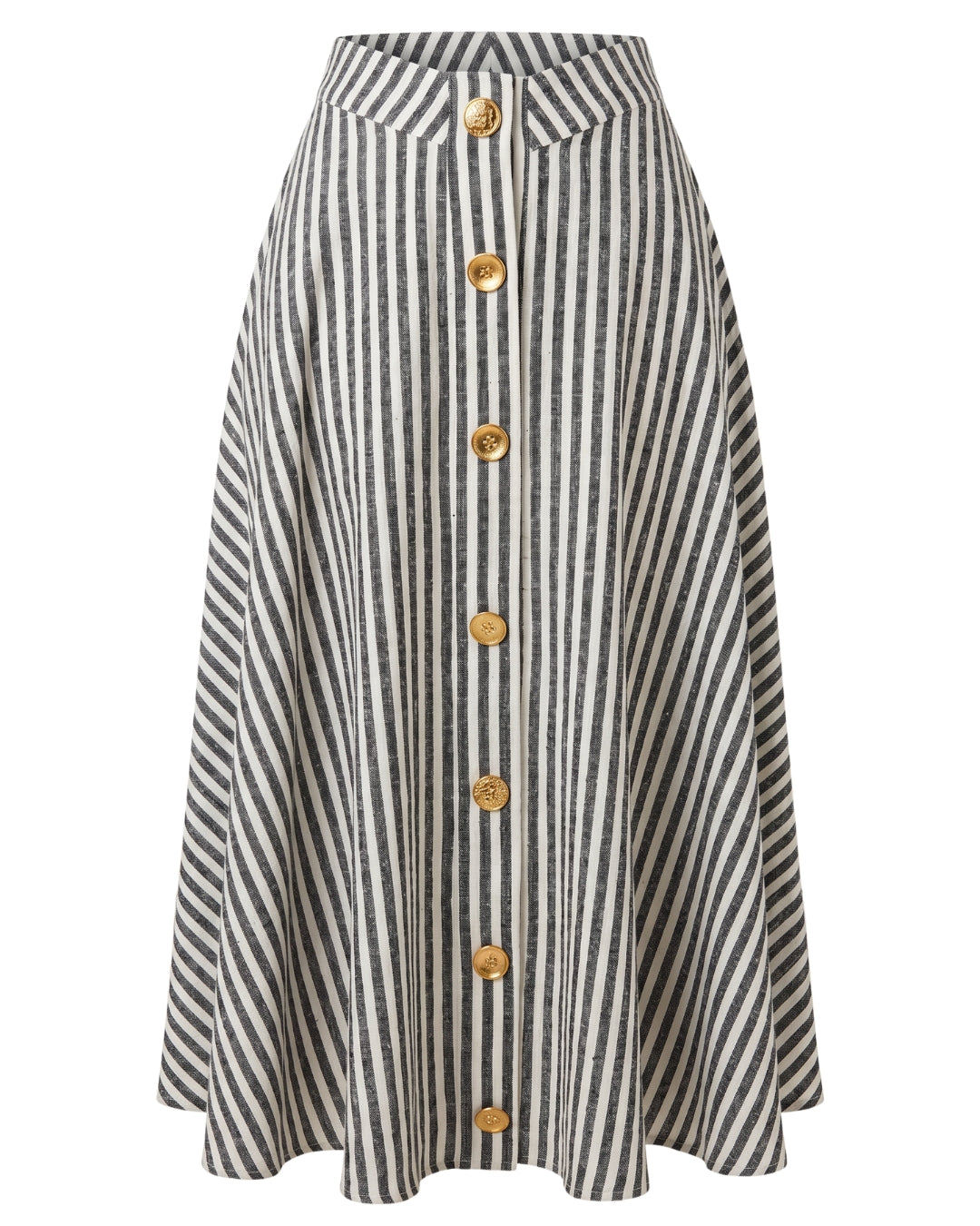 Françoise Maia Skirt in black and ivory stripe raw silk, button-front flat lay