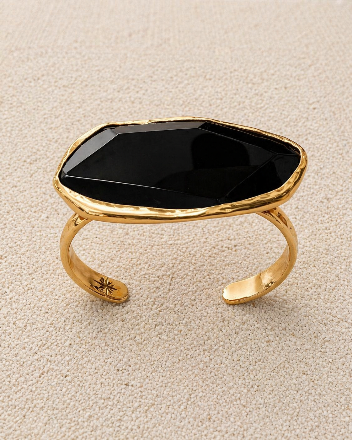 Françoise x Gas Bijoux Aura Bracelet front view showing full faceted black stone in gold setting