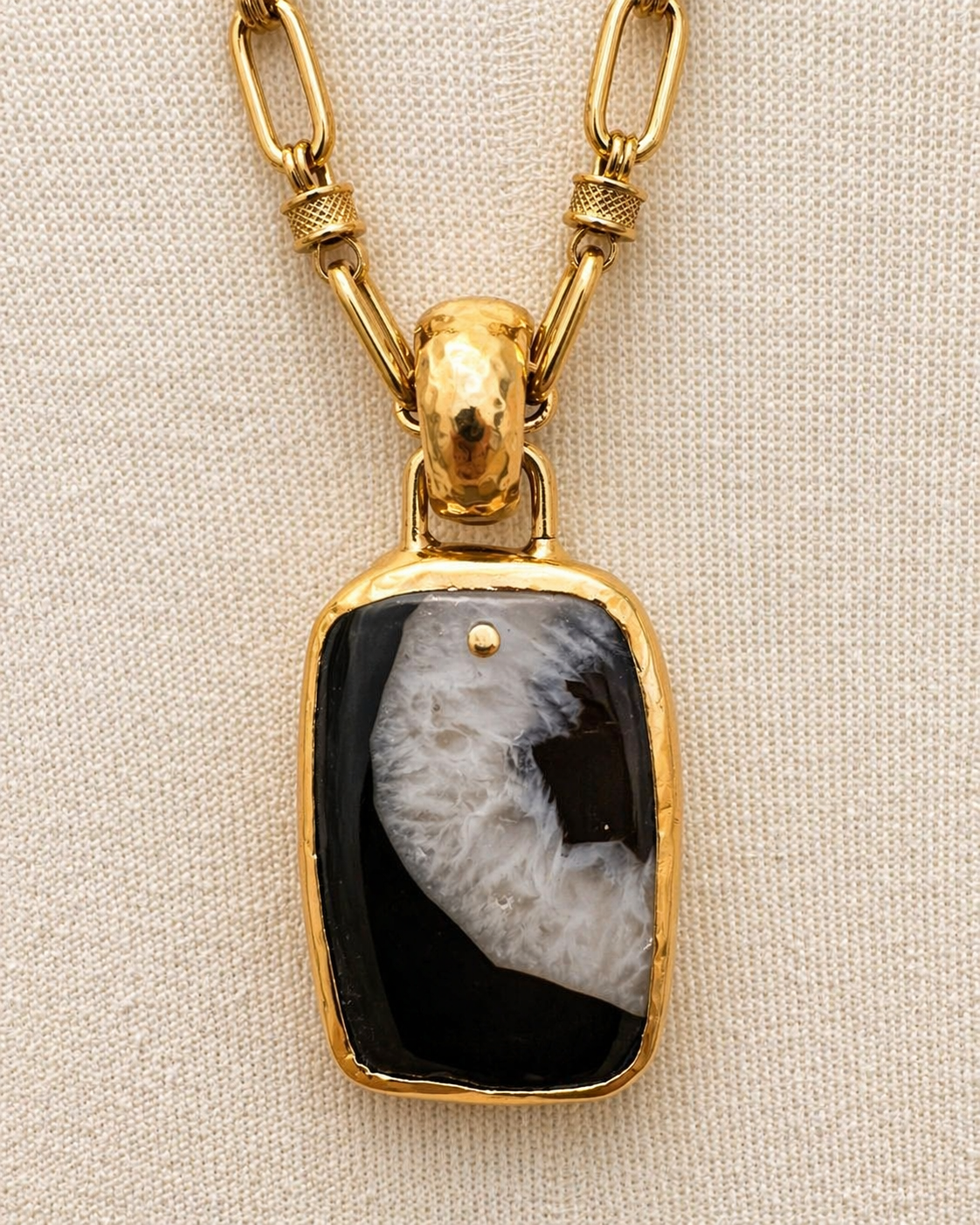 Françoise x Gas Bijoux Aura Pendant Necklace close-up of knurled link chain detail in gold-plated brass