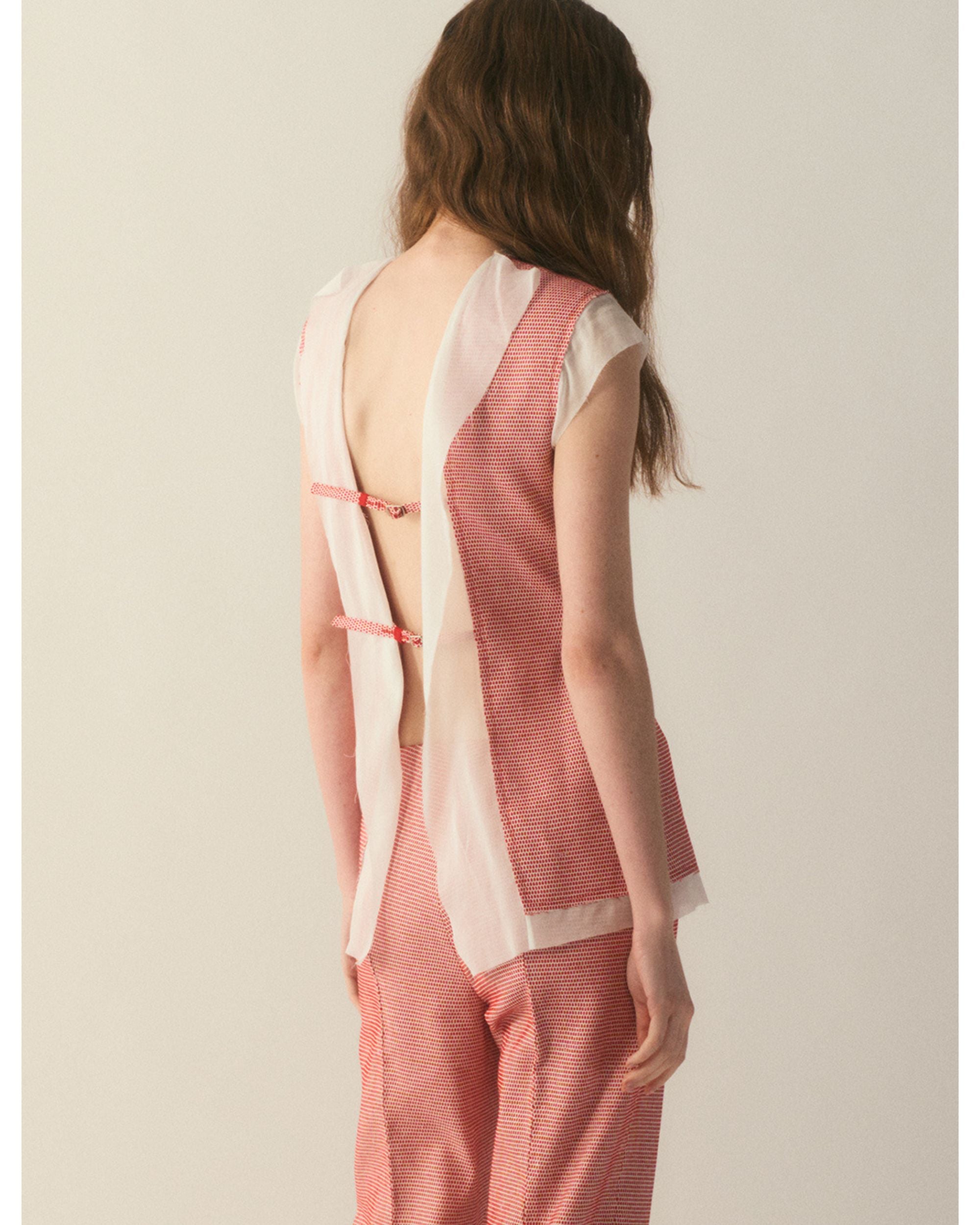 Back view with open silk panel detailing
