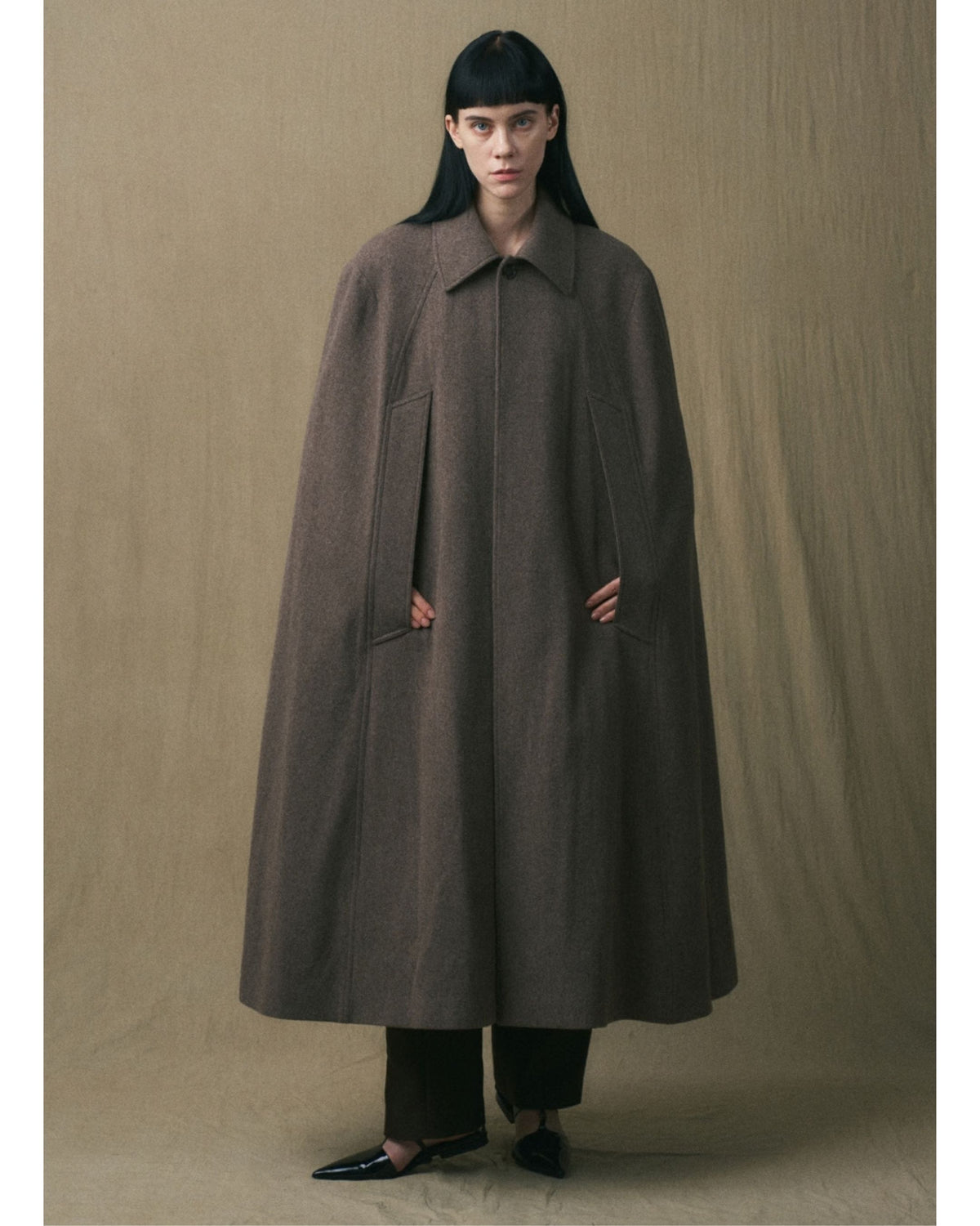 Long Wool Cape Coat in Brown
