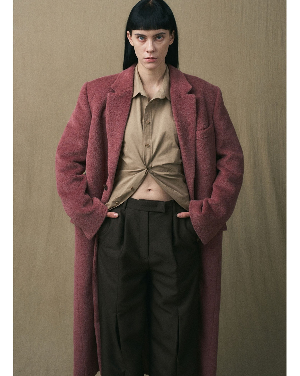 Front view of the JINSUN Oversized Suri Alpaca Coat