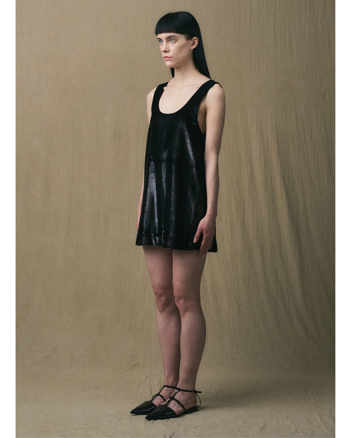 JINSUN black sequinned mini dress, three-quarter view