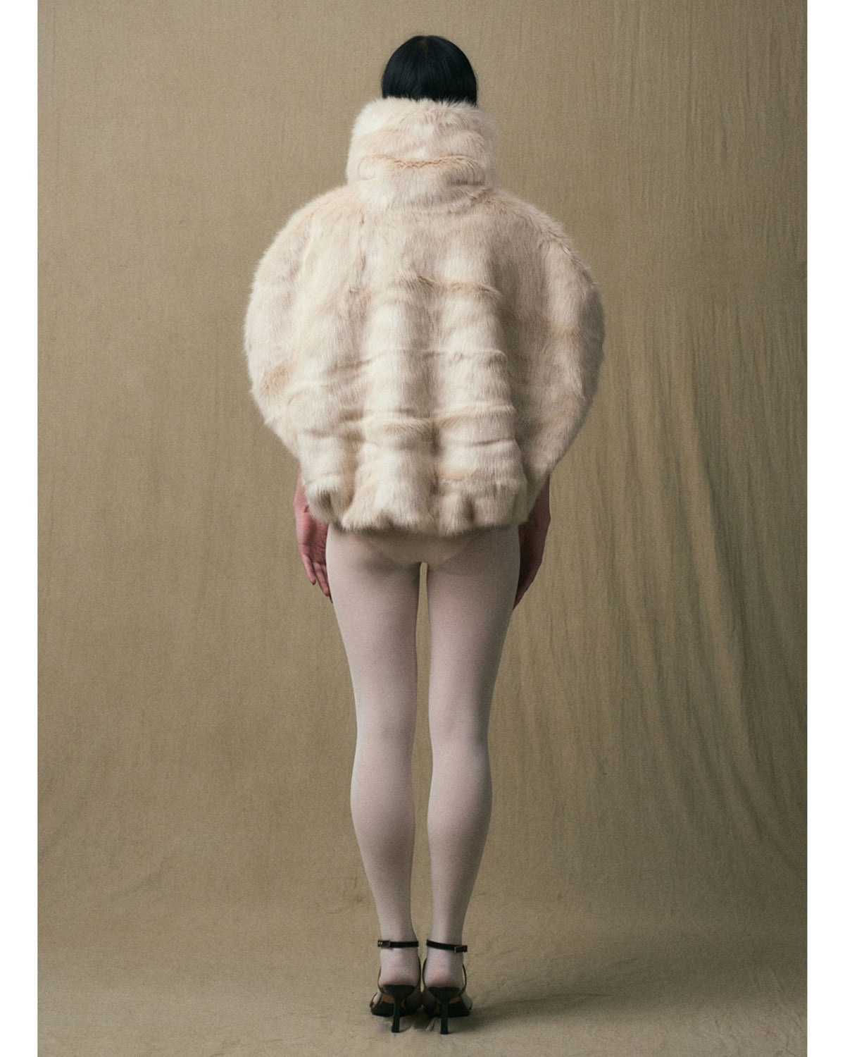JINSUN Shearling Cape Blouson in ivory, back view
