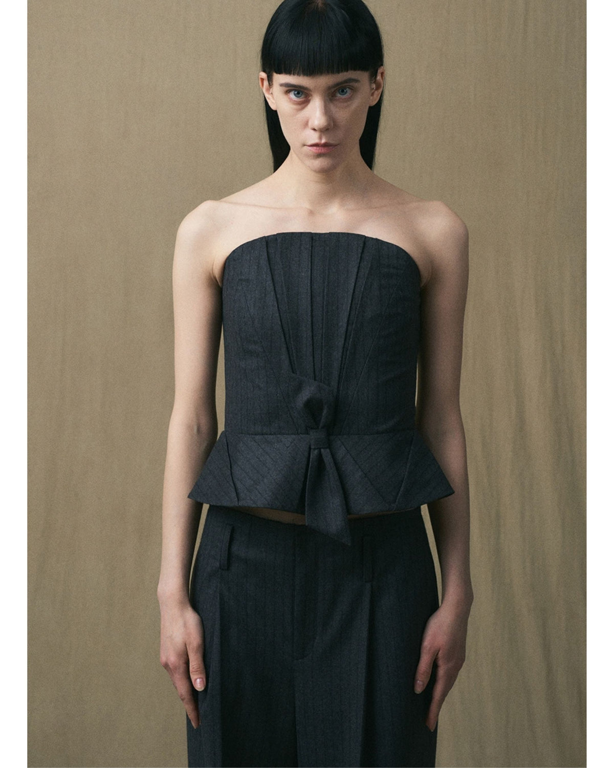 JINSUN Wool-Cashmere Corset Top in charcoal grey, front view