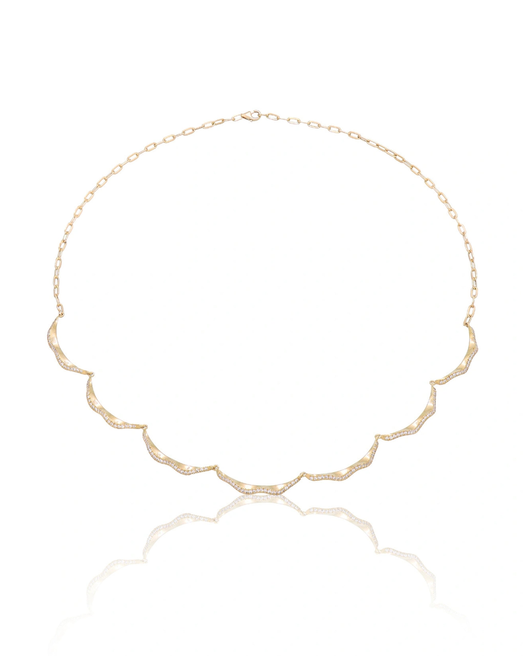 Plain Serene Necklace in 18kt yellow gold with pavé diamonds, full product view.