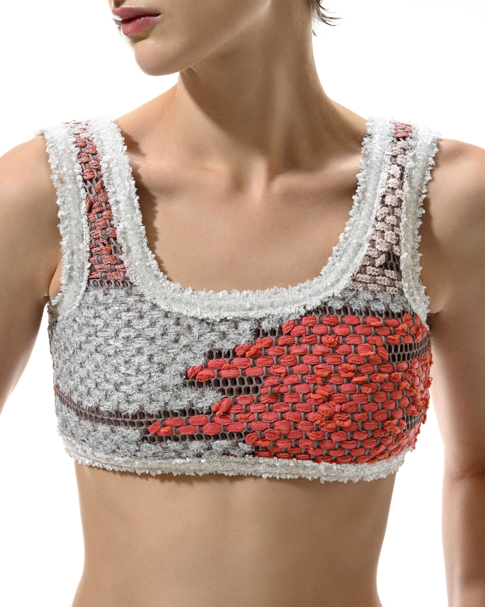 Close-up of woven texture and mixed yarn construction