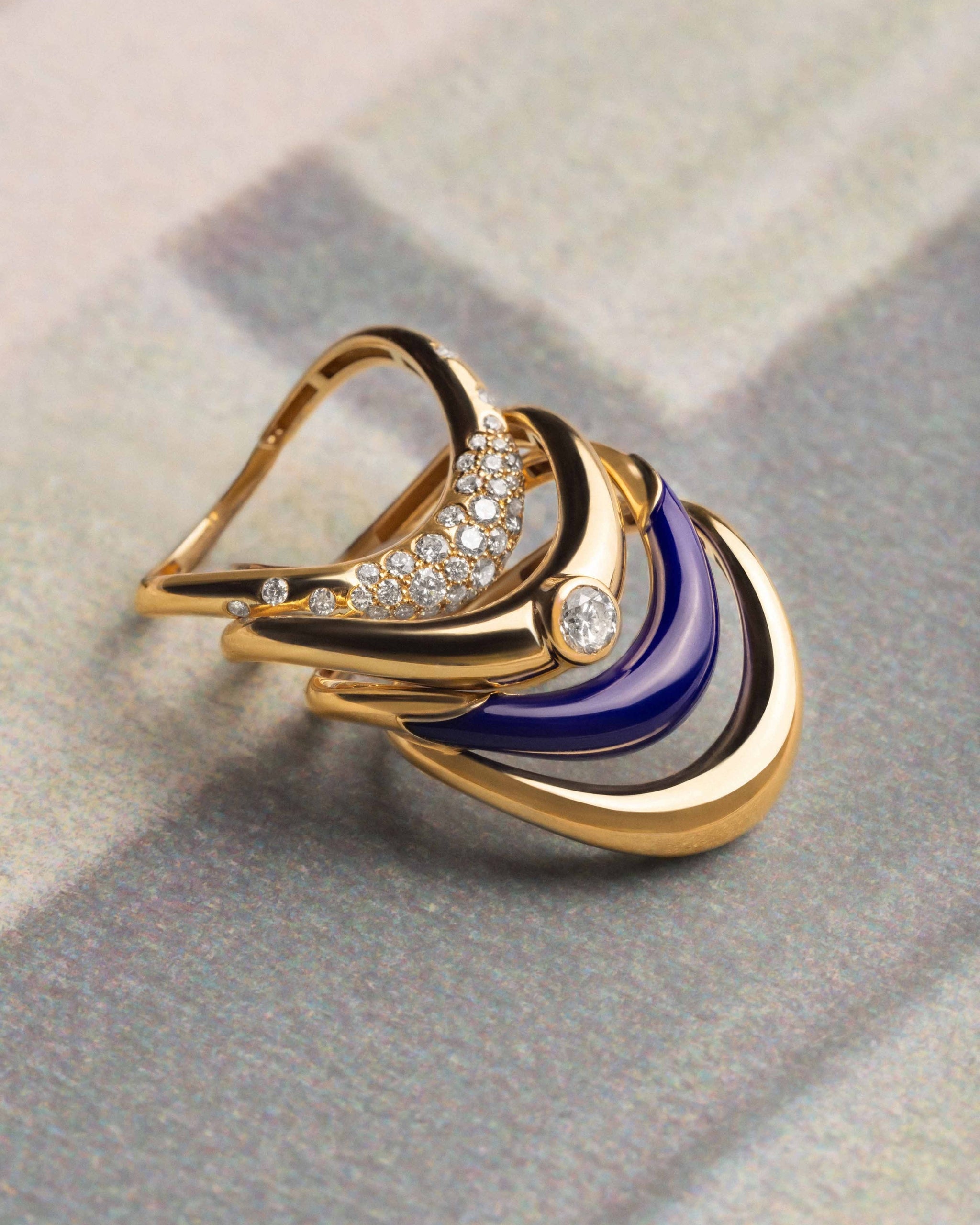 L’Atelier Nawbar — Round Diamond Boa Ring — Gold — Styled Stack View