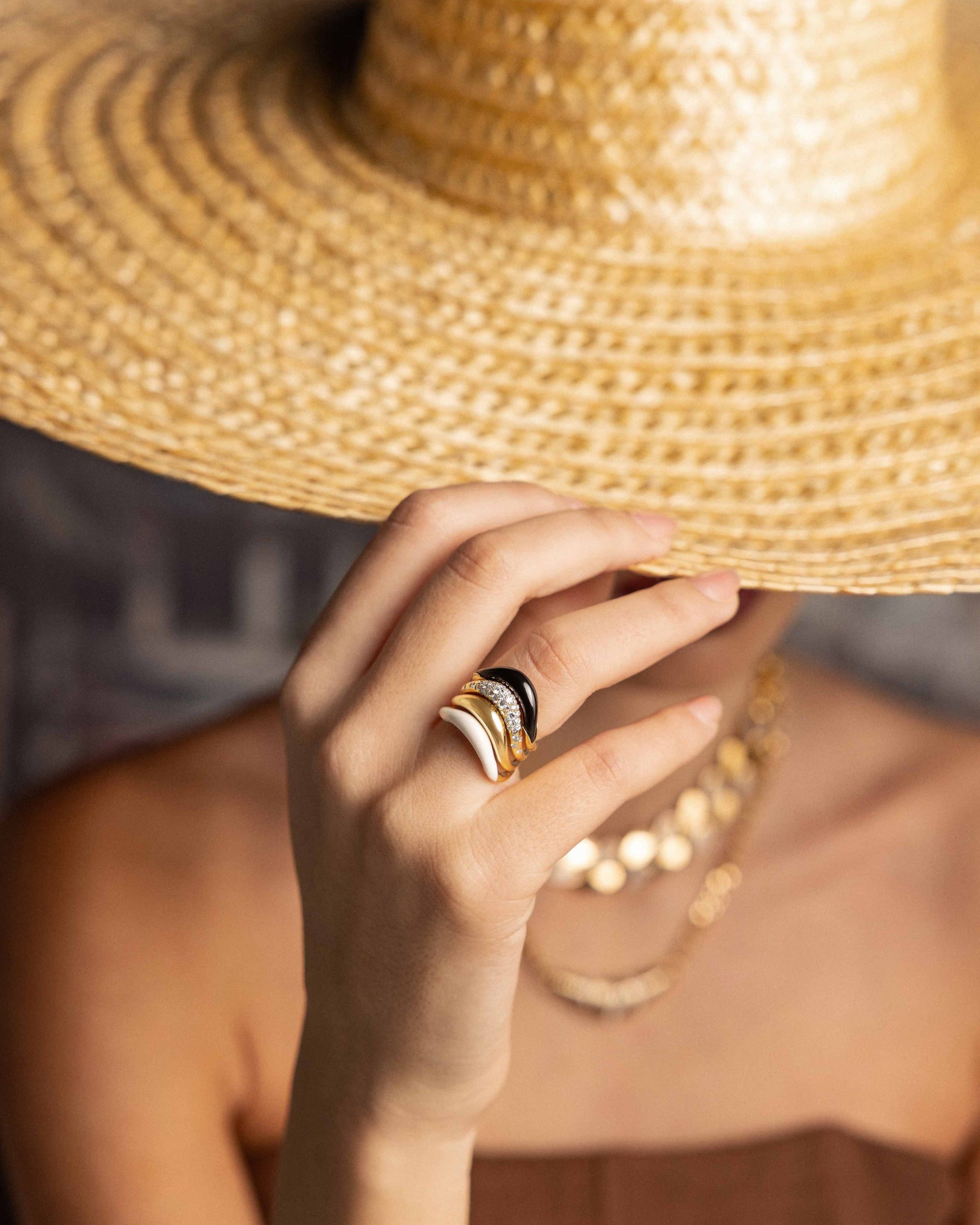 L’Atelier Nawbar Boa Stackable Stone Ring — Black Onyx — worn close-up