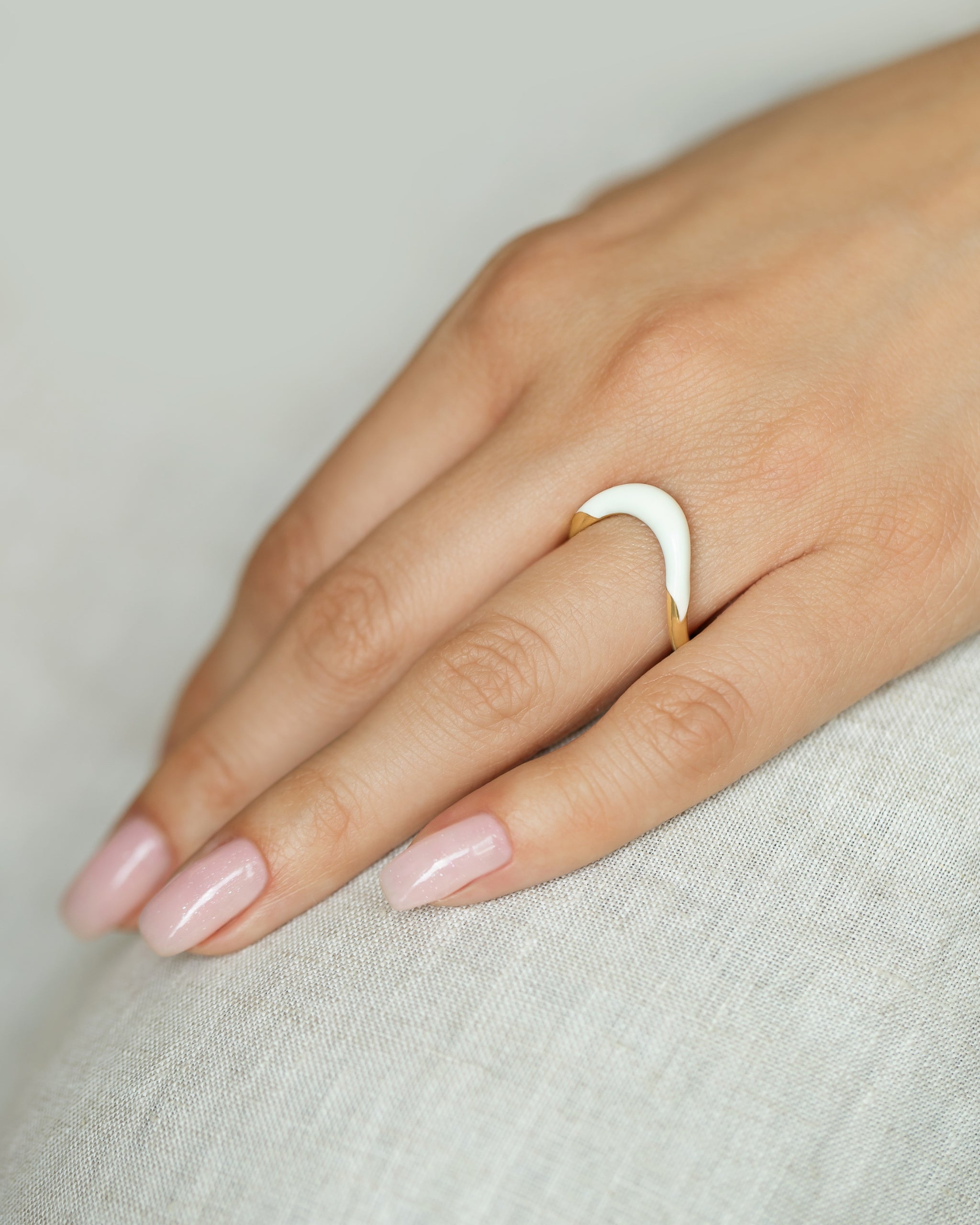 L’Atelier Nawbar Boa Stackable Stone Ring — White Onyx — hand shot