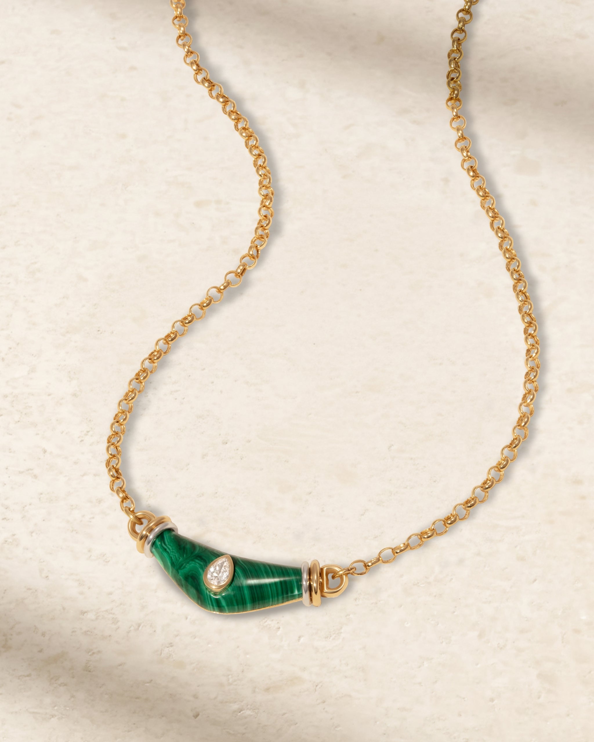 L’Atelier Nawbar – Diamond Drop Karma Necklace Malachite – front view