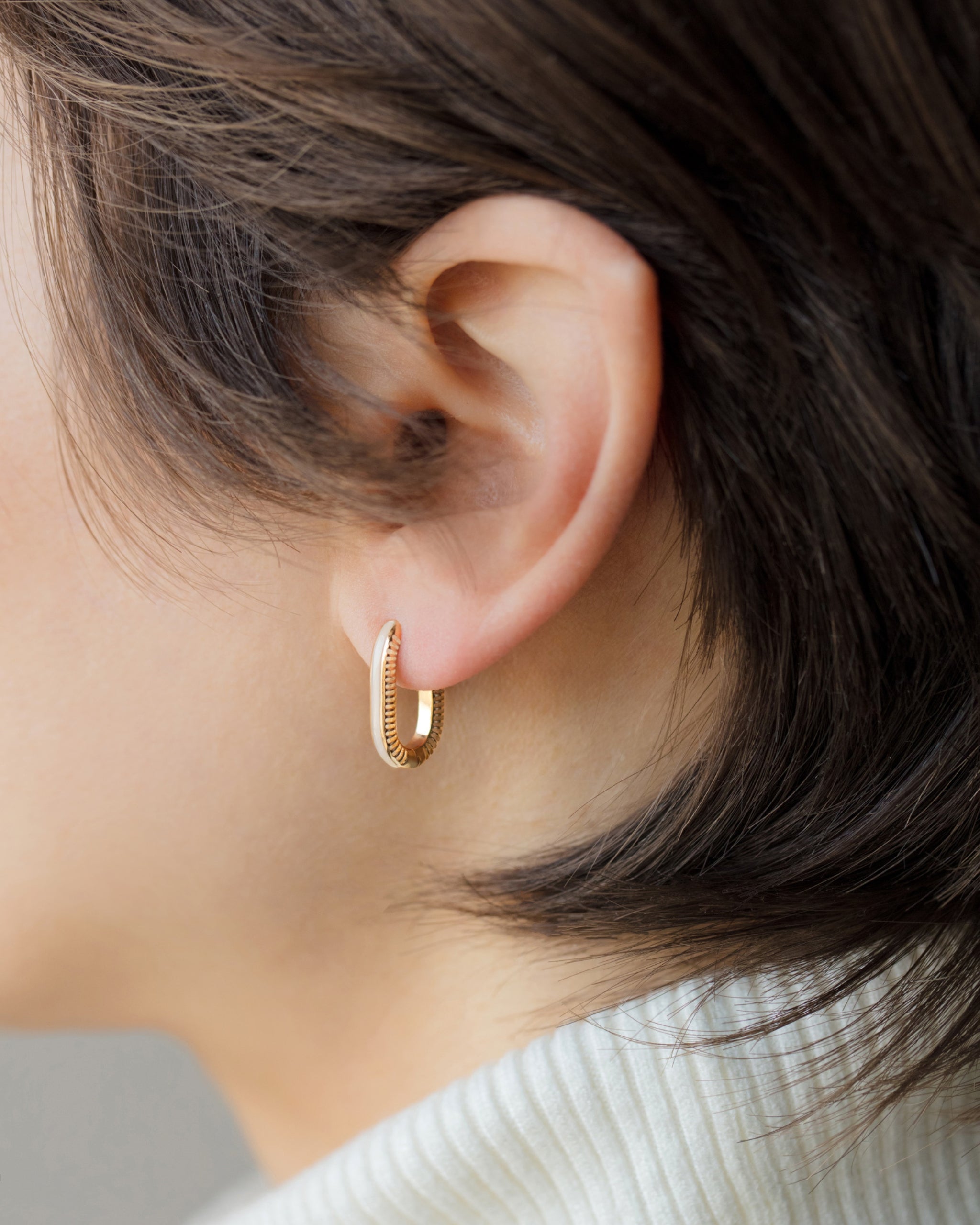 L’Atelier Nawbar Diamond Lock Ray Earrings Size 1 – worn, close-up