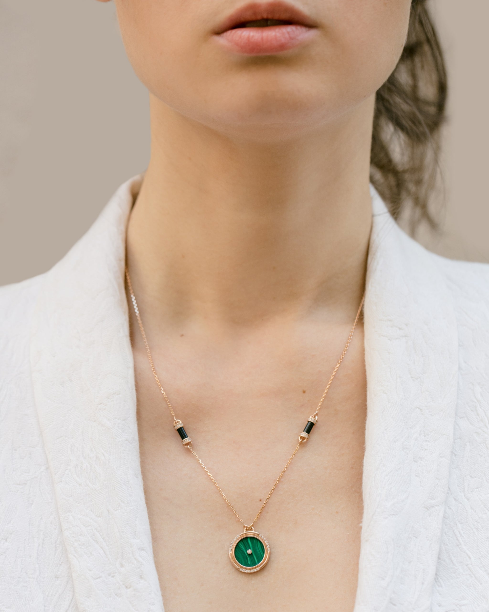 L’Atelier Nawbar – Round Amulet Necklace Small – Rose Gold – On Model