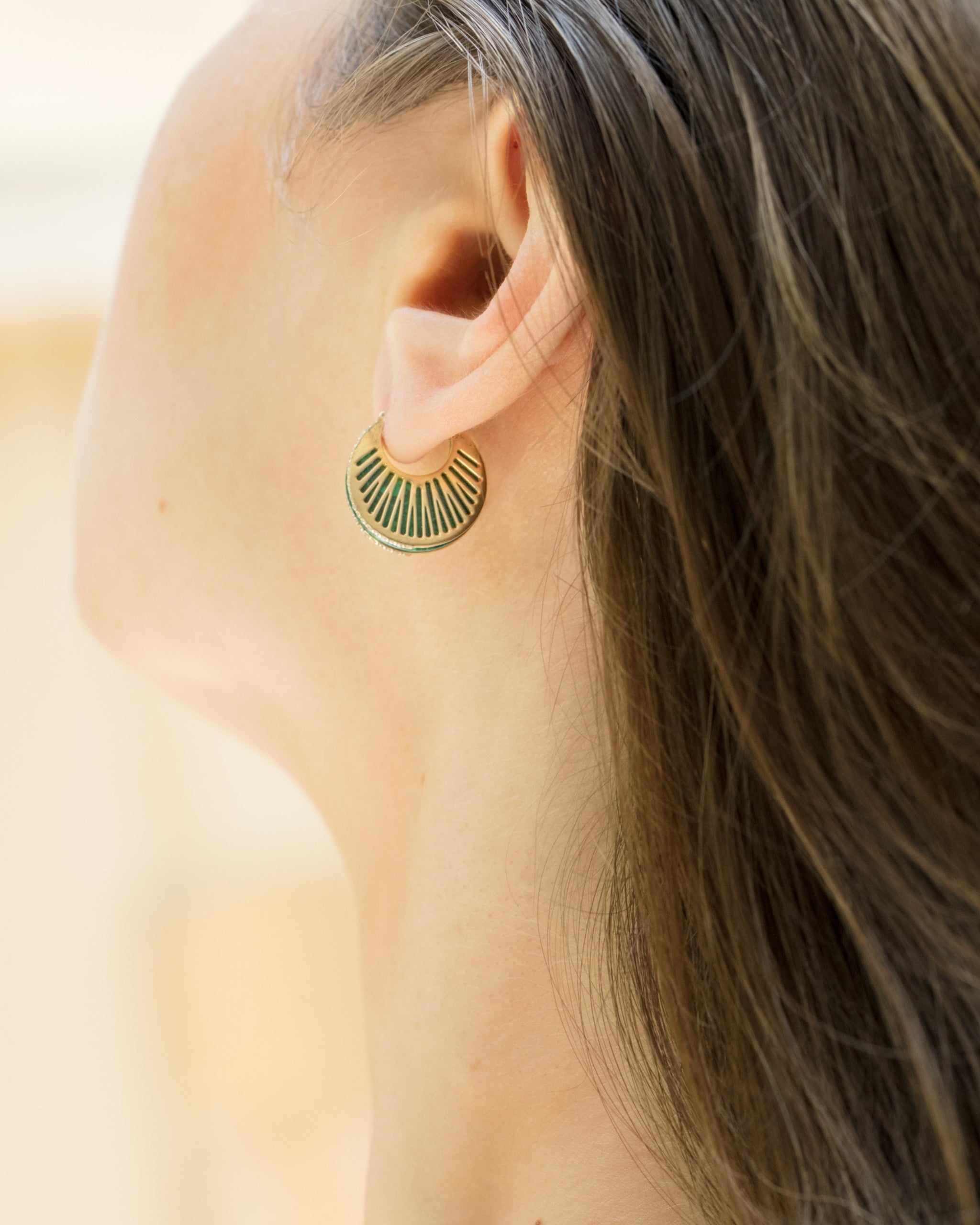 L’Atelier Nawbar Stoned Rays Hoops in Malachite and Diamond — side view
