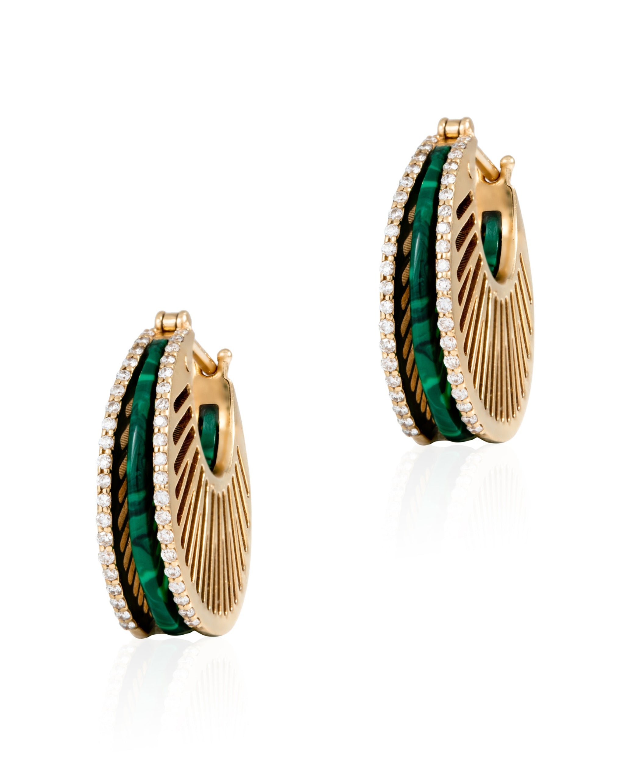 L’Atelier Nawbar Stoned Rays Hoops with diamond pavé — front angle