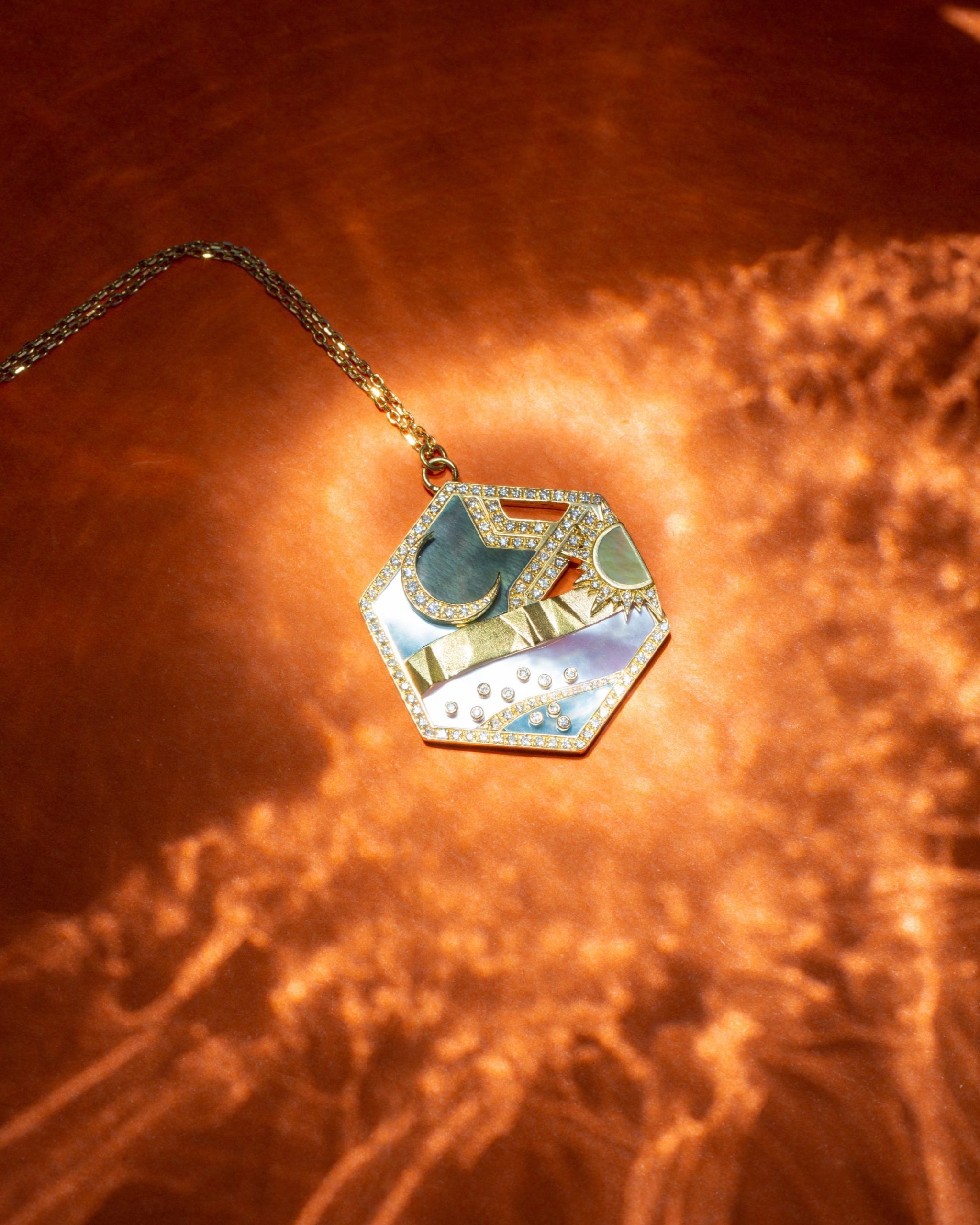 L’Atelier Nawbar Biladi Pendant — lifestyle photo with warm-toned lighting